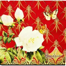 Serwetka do decoupage białe róże na tle bordowej tapety 33x33 Atelier Unikat